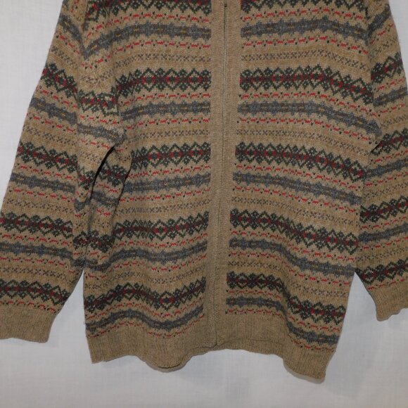 VTG Jacob Womens L Brown Red Wool Nordic Full Zip Cardigan Sweater with Collar - Picture 3 of 8